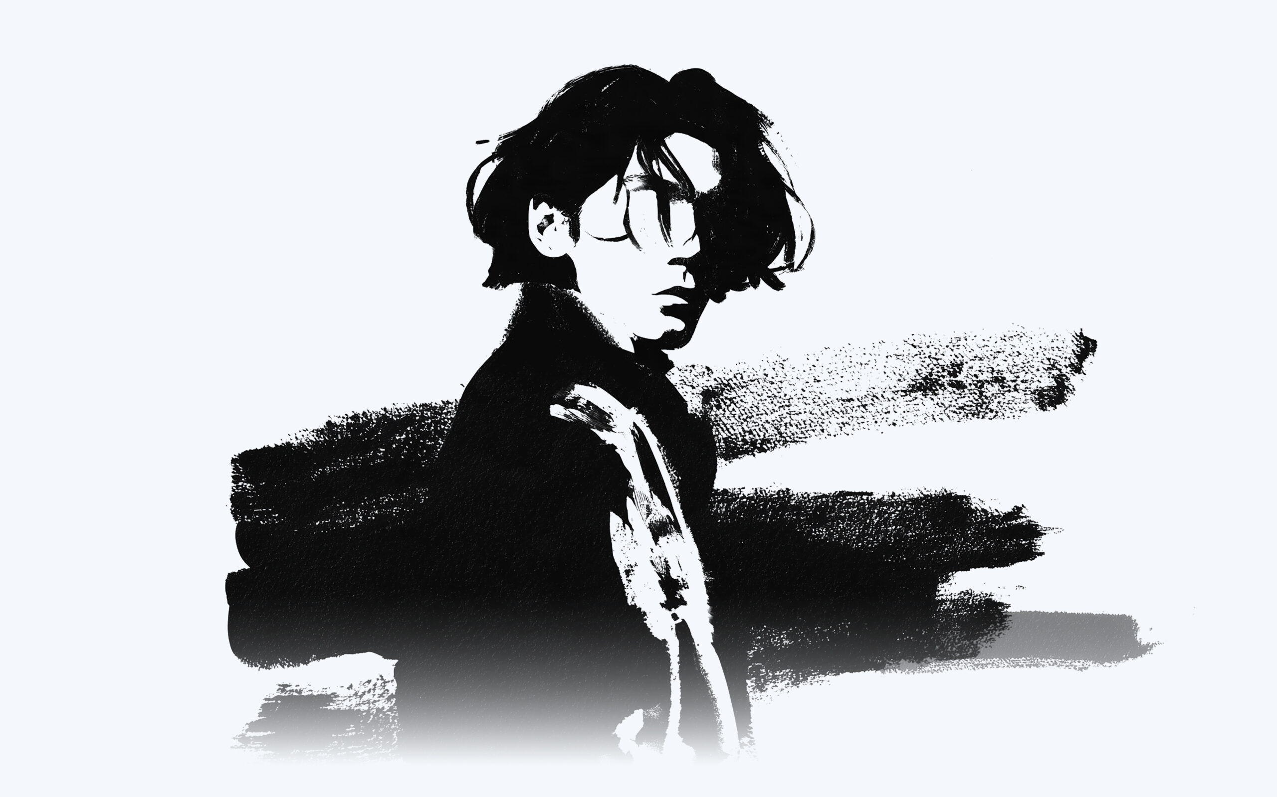 Ink brush illustration of Kam Kaiserman